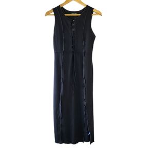 Wild Fable Black Ribbed Lace Up Sleeveless Midi Dress Women's Size Medium